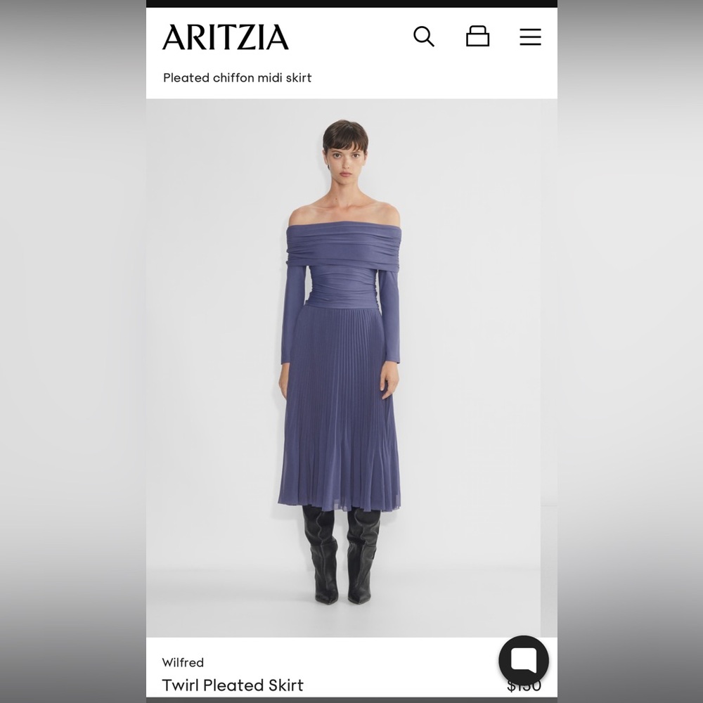 Aritzia Wilfred Twirl skirt Pleated chiffon midi skirt in Medium/ Royal blue